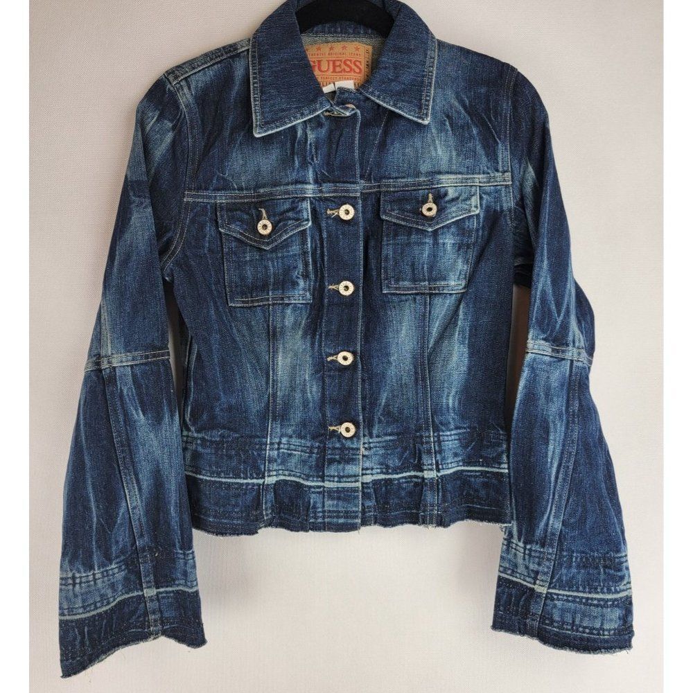 Guess Womens Size Small Blue Denim Vintage Authentic Trucker Button Jacket